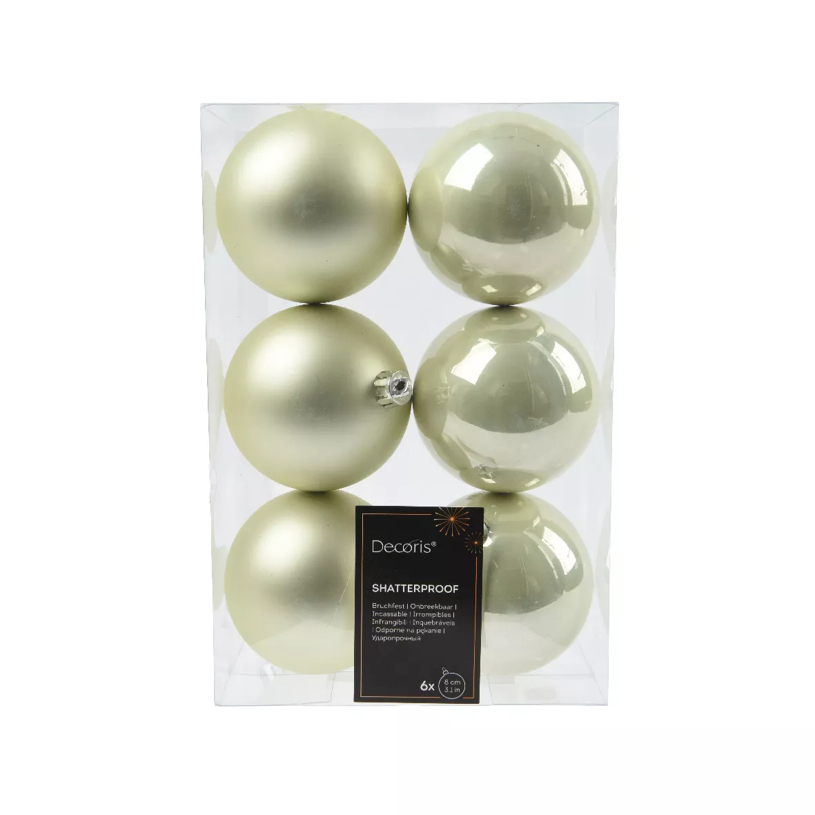 Lot de 6  Boules incassable brill- mat ALPINE dia8.00cm menthe blanche