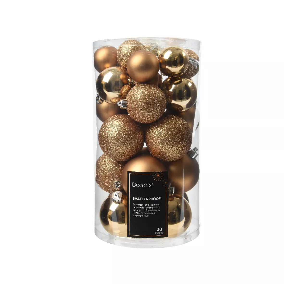 Lot de 30  Boules incassable brill- mat- paill ALPINE dia6.00cm brun noix de pe1 