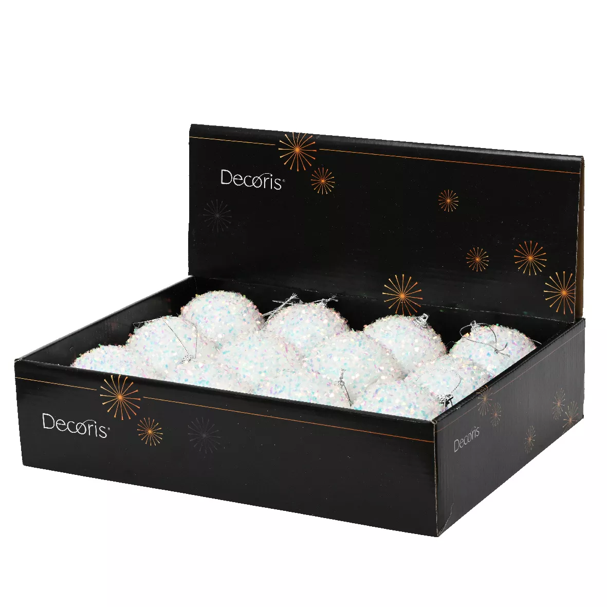 Lot de 12 boules de Noël (D80 mm) Sequins Blanc irisé