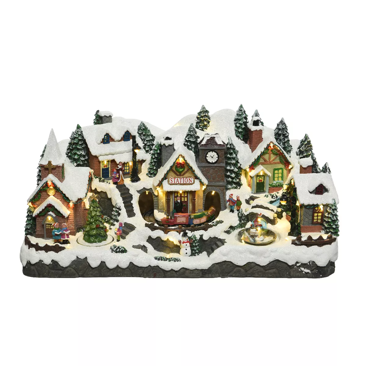 Beleuchtetes Weihnachtsdorf Verschneite Berglandschaft