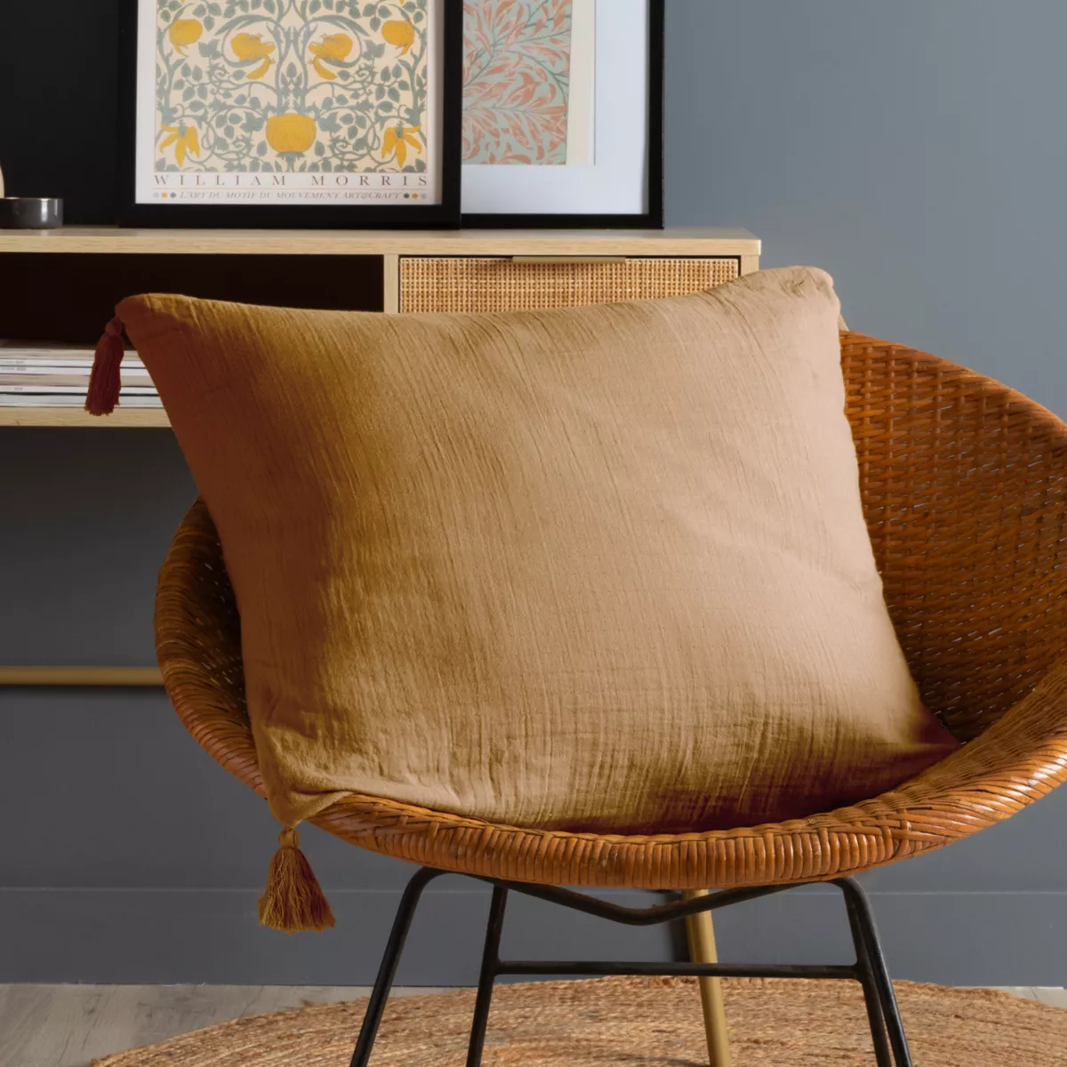 Coussin carré gaze de coton (60 x 60 cm) Gaïa Camel