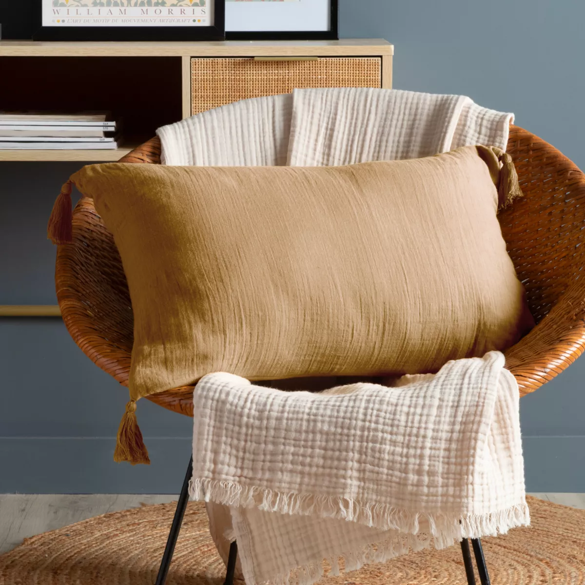 Cuscino rettangolare in garza di cotone (40 x 60 cm) Gaïa Camel