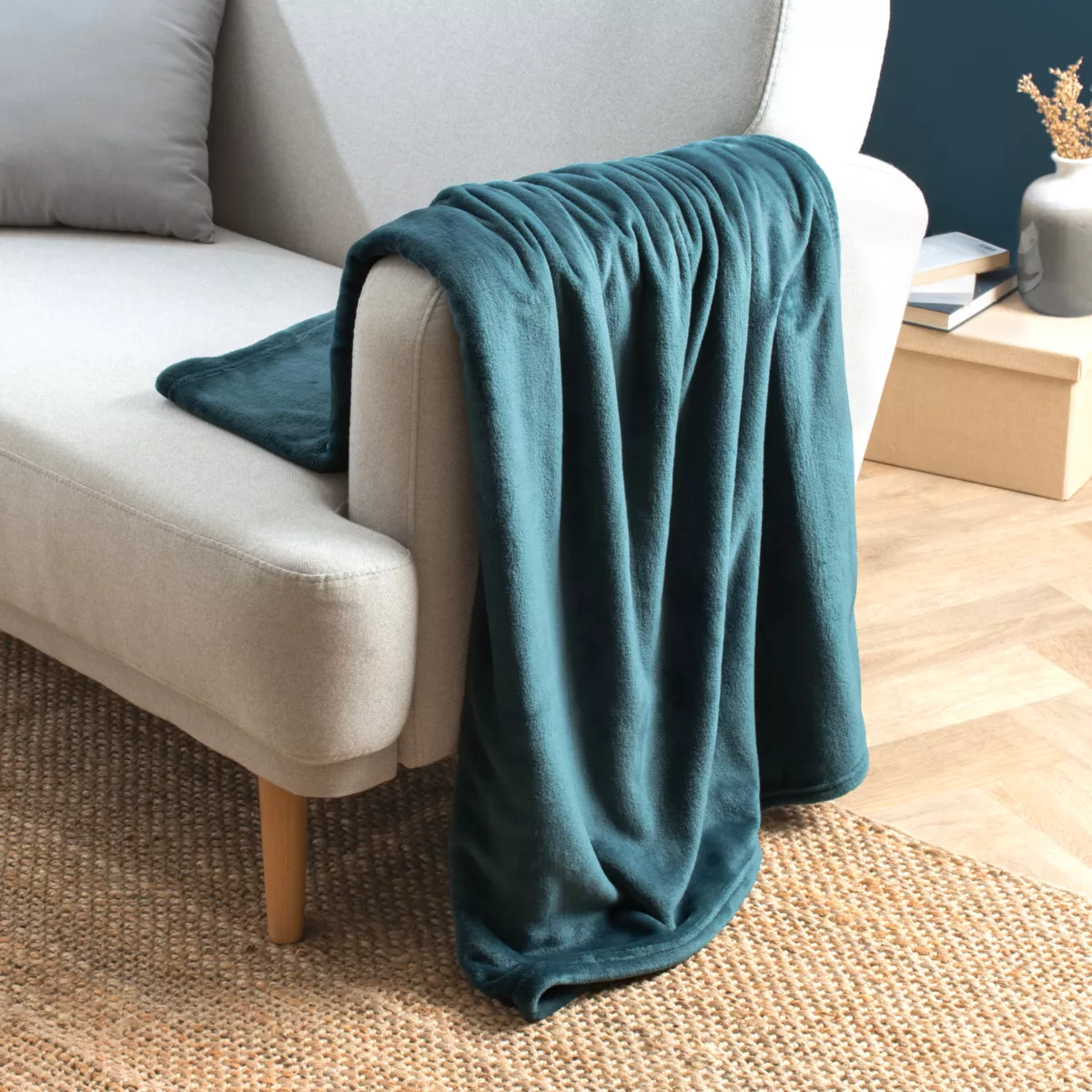 Plaid doux flanelle (125 x 150 cm) Didou Bleu canard