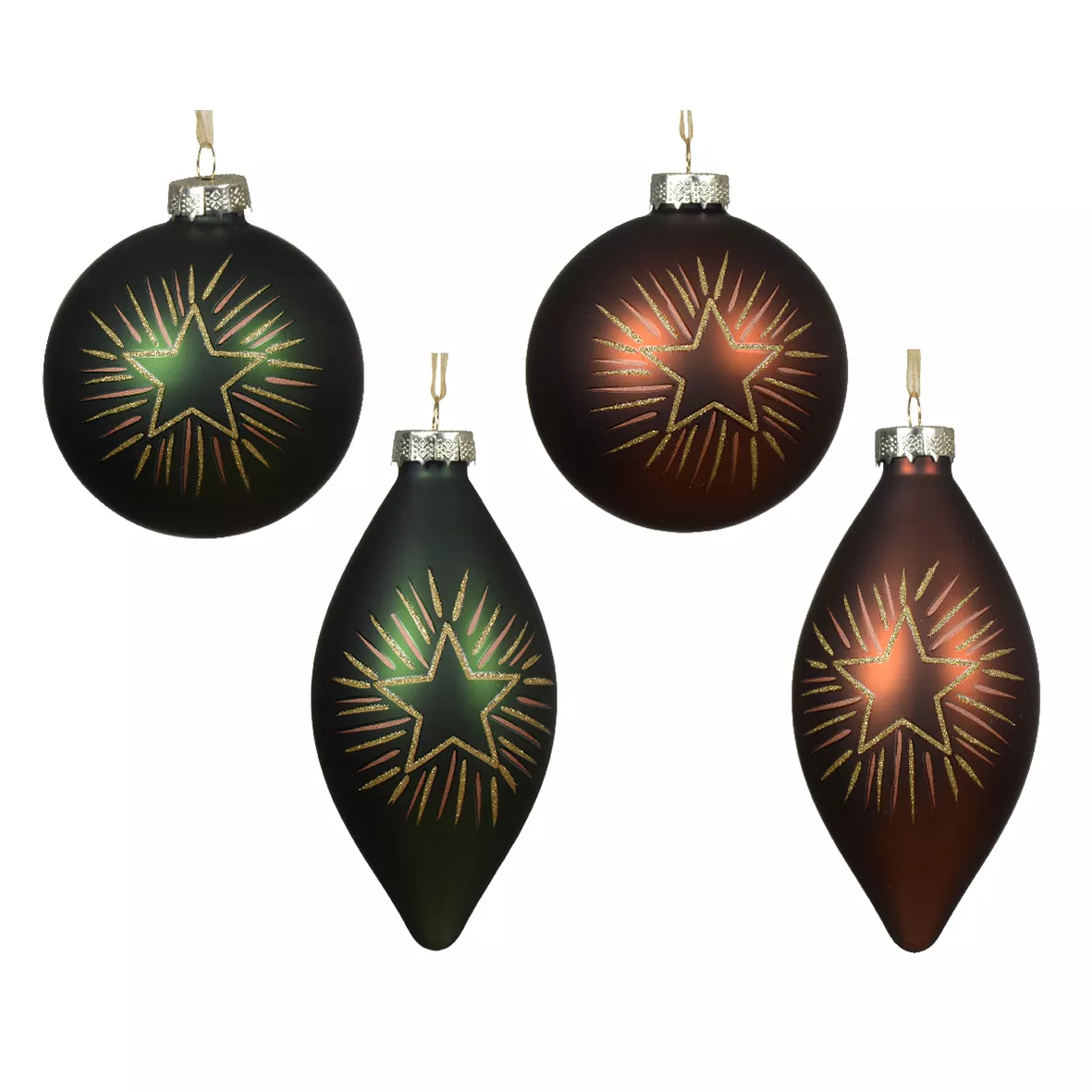 Set di 12 decorazioni da appendere in vetro (D80 mm) Gocce e Sfere Verde ed Espresso