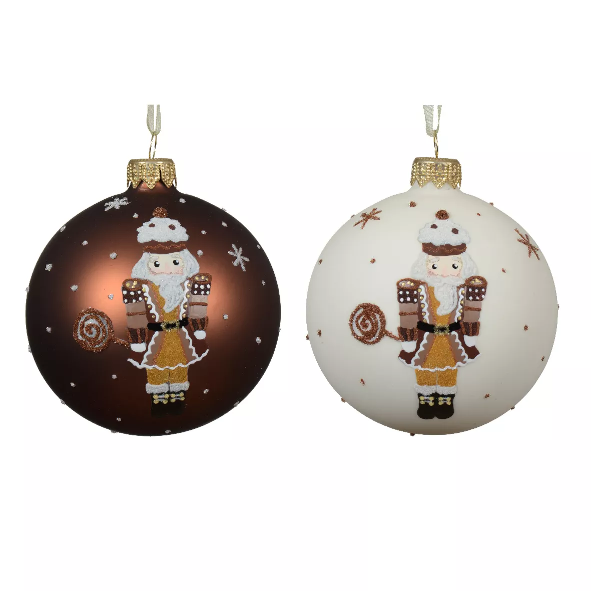Lot de 6 boules de Noël en verre (D80 mm) Casse-noisettes Chocolatés