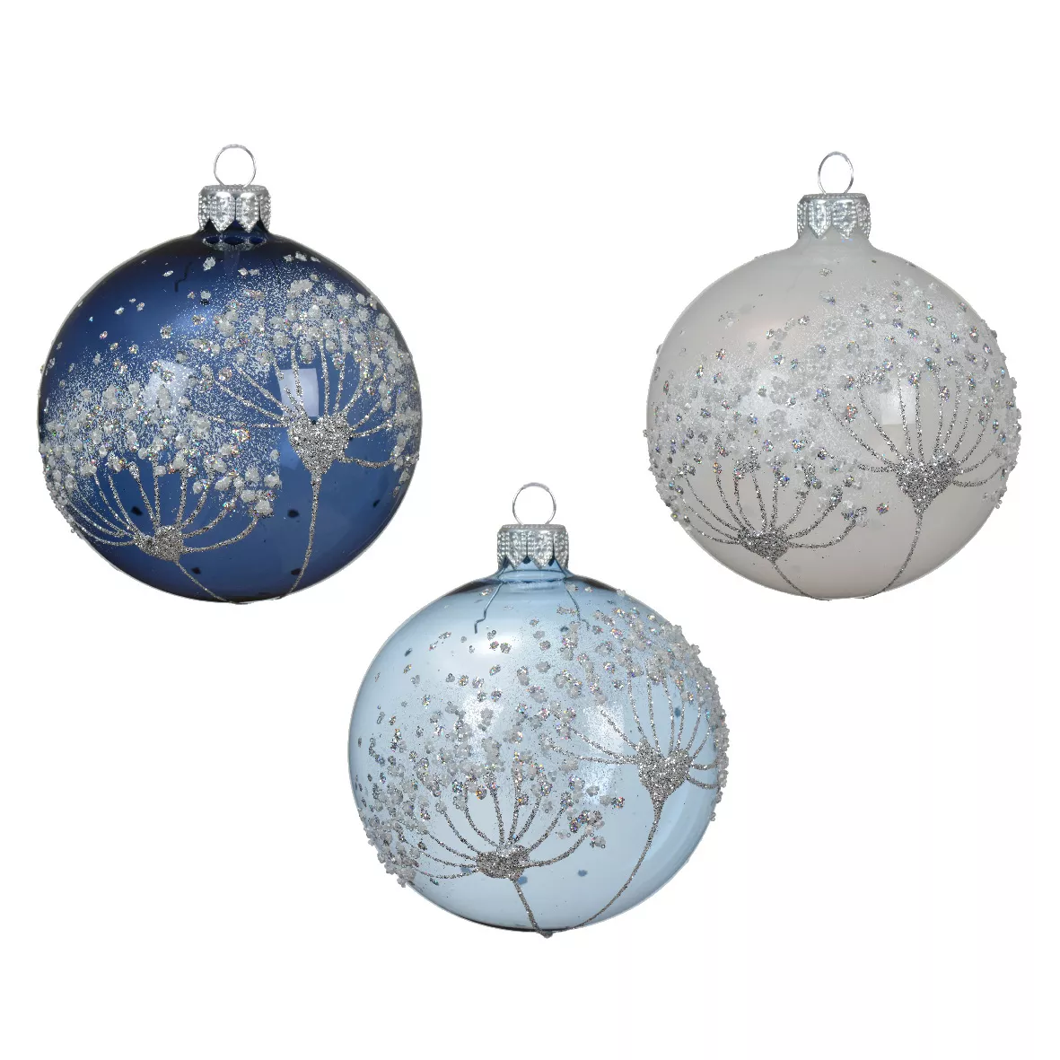 6er Set Weihnachtskugeln aus Glas (D80 mm) Berce du Caucase Blau