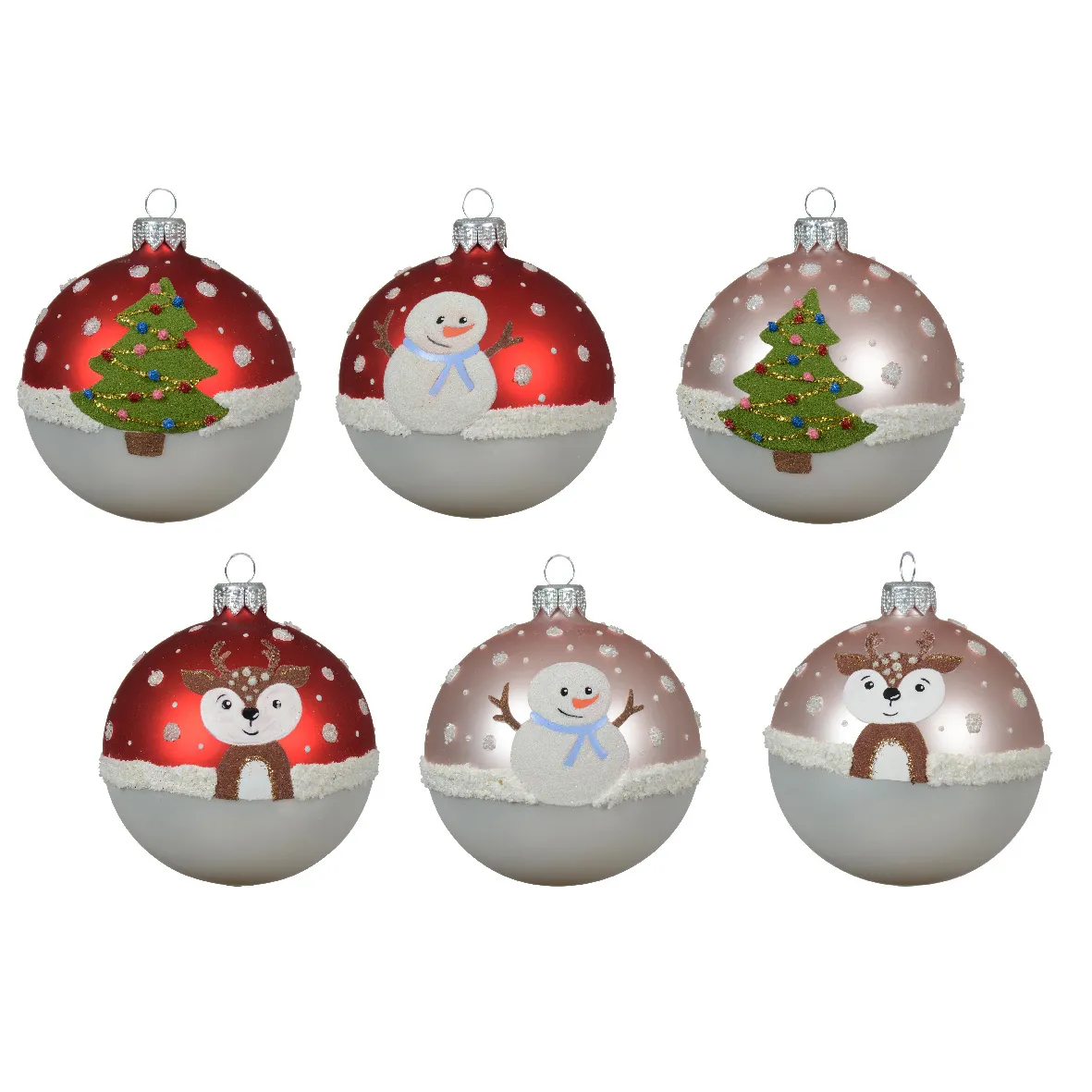 Set di 6 palline di Natale in vetro (D80 mm) Fantasia Nevosa Multicolore