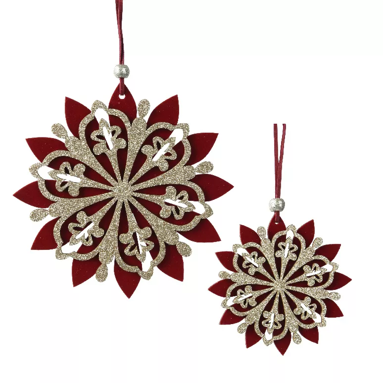 Fiocco di neve da appendere (D15 cm) Chic glitterato Bordò