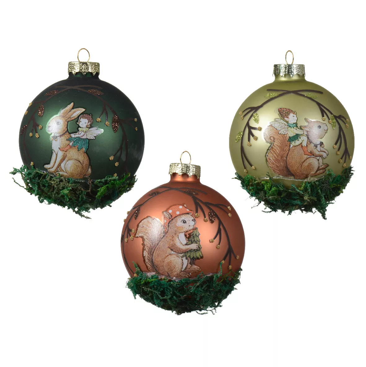 Set von 12 Weihnachtskugeln aus Glas (D80 mm) Märchengrün