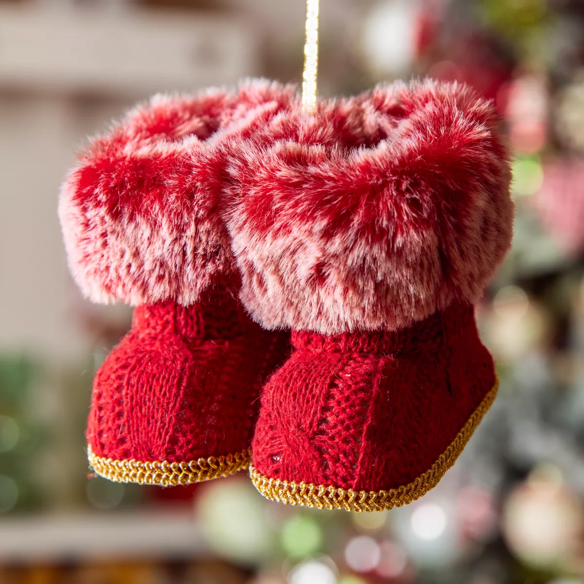 Stiefel zum Aufhänge (H10 cm) Cosy Pelz Rot