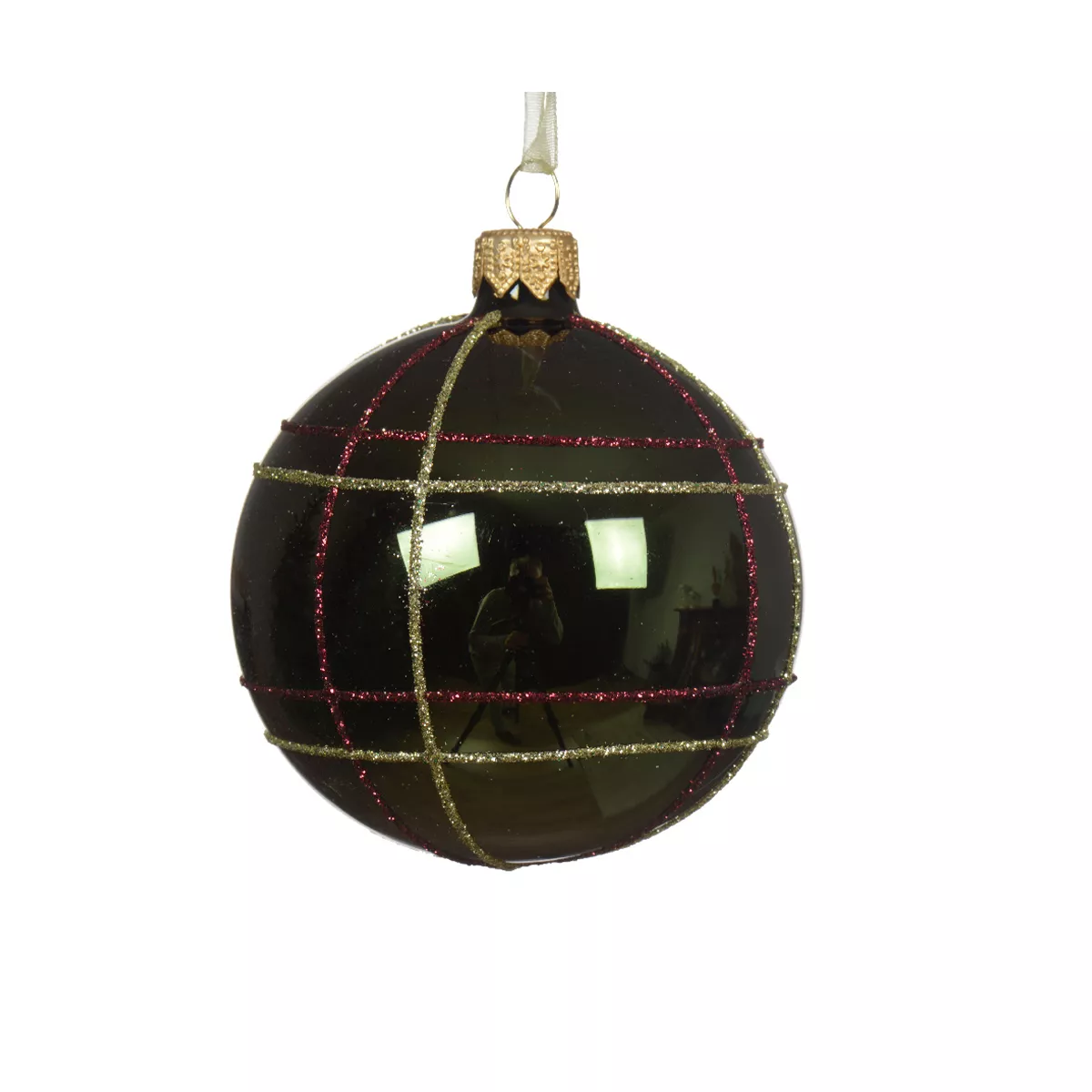 Lot de 6 boules de Noël en verre (D80 mm) Ecosse Vert sapin