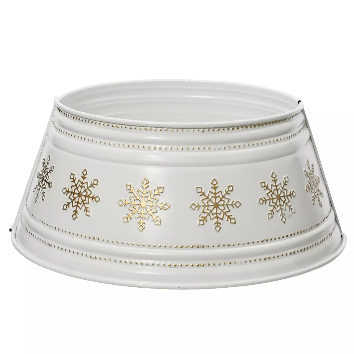 Cubre pie de árbol de metal (D57 cm) Blanco y Copos de oro