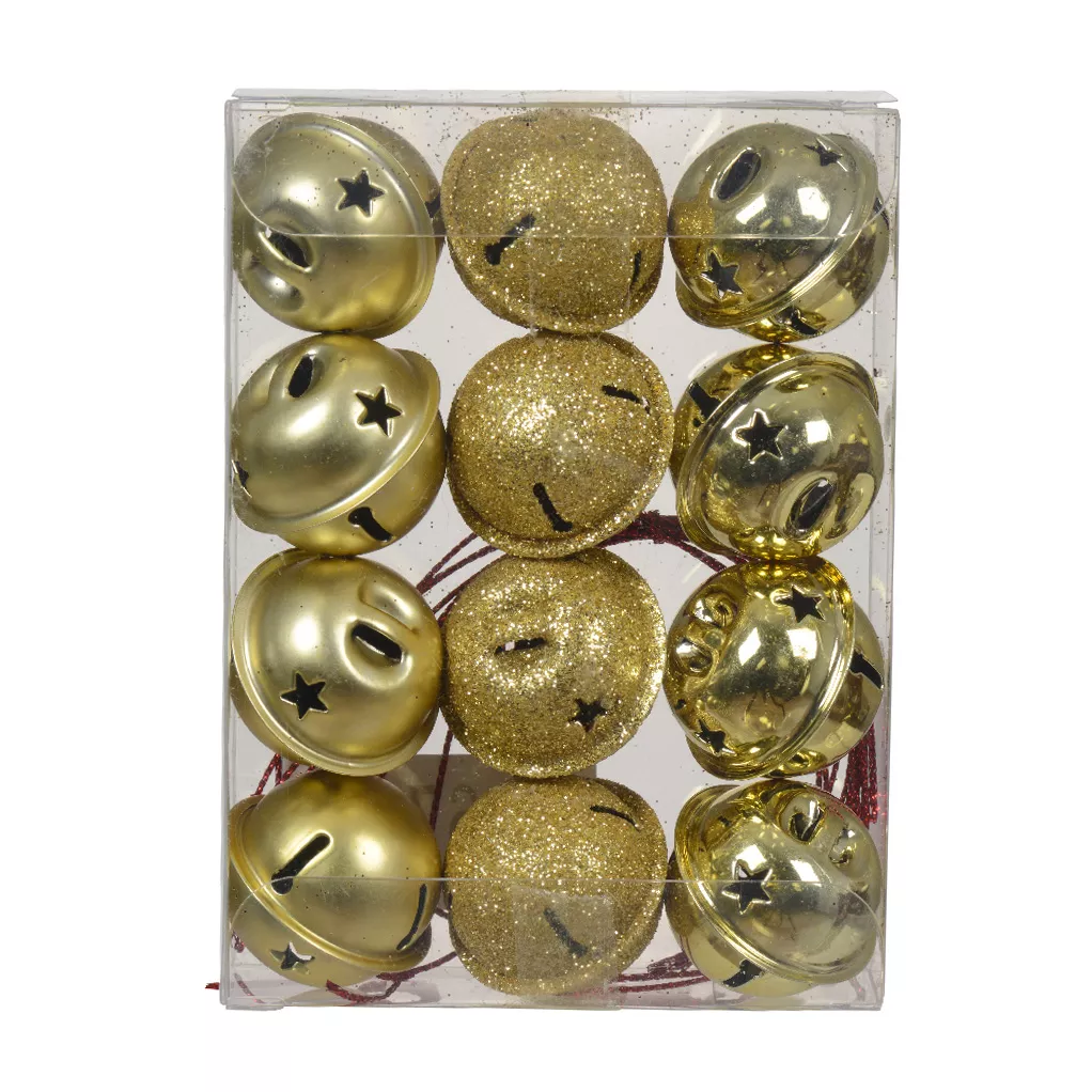 Lote de 12 campanillas para colgar (D8 cm) Christmas Stars Oro