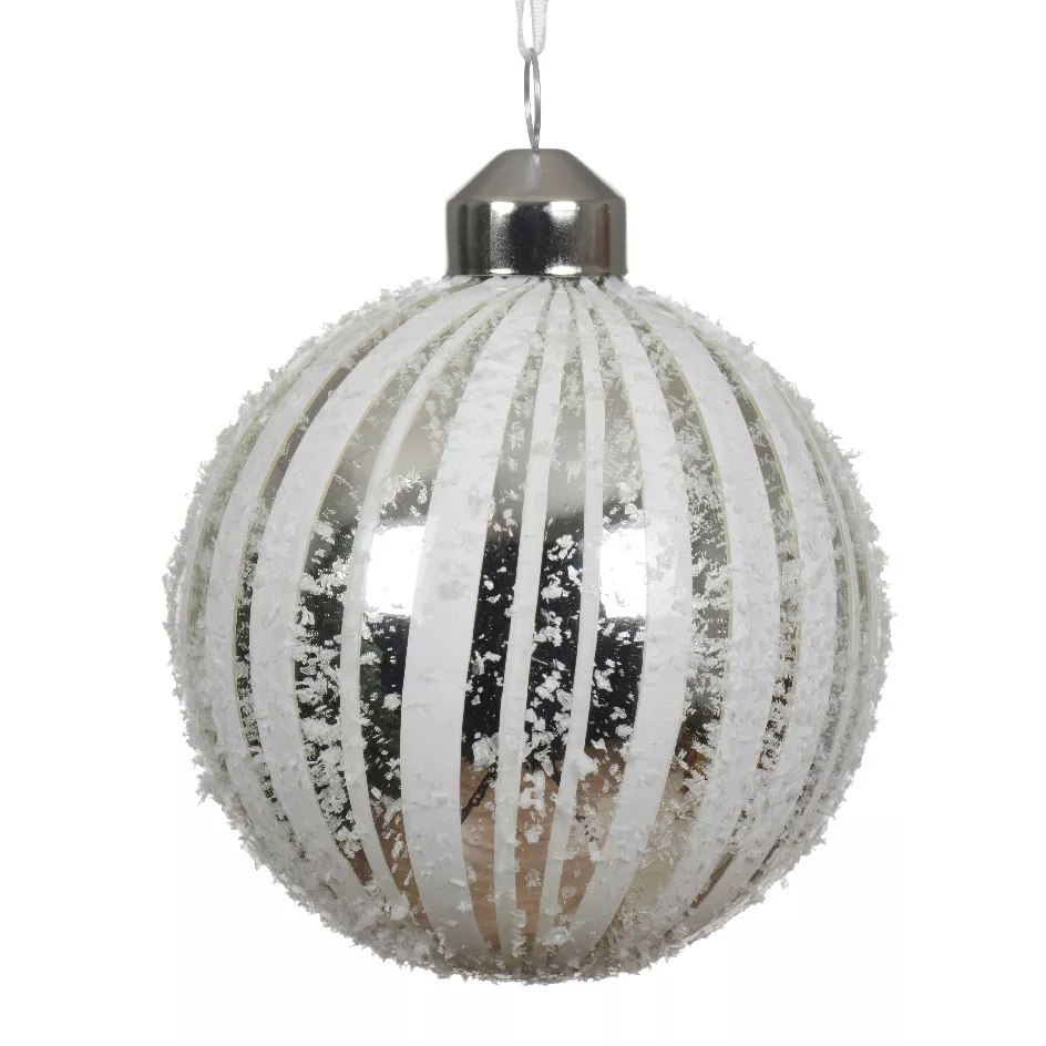 Set di 3 palline di Natale in vetro (D80 mm) Neve Bianca e argento