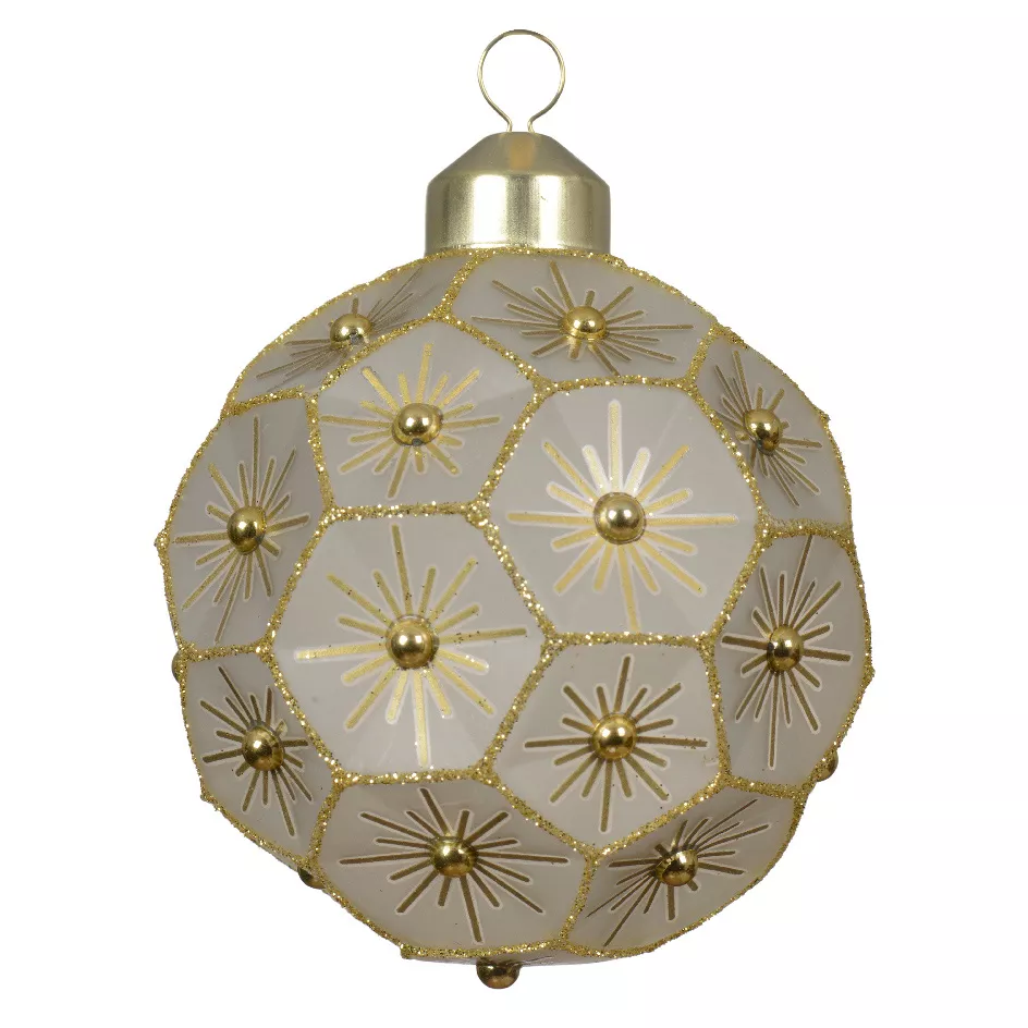  Lot de 3 boules de Noël en verre (D80 mm) Hexagonal doré et irisé