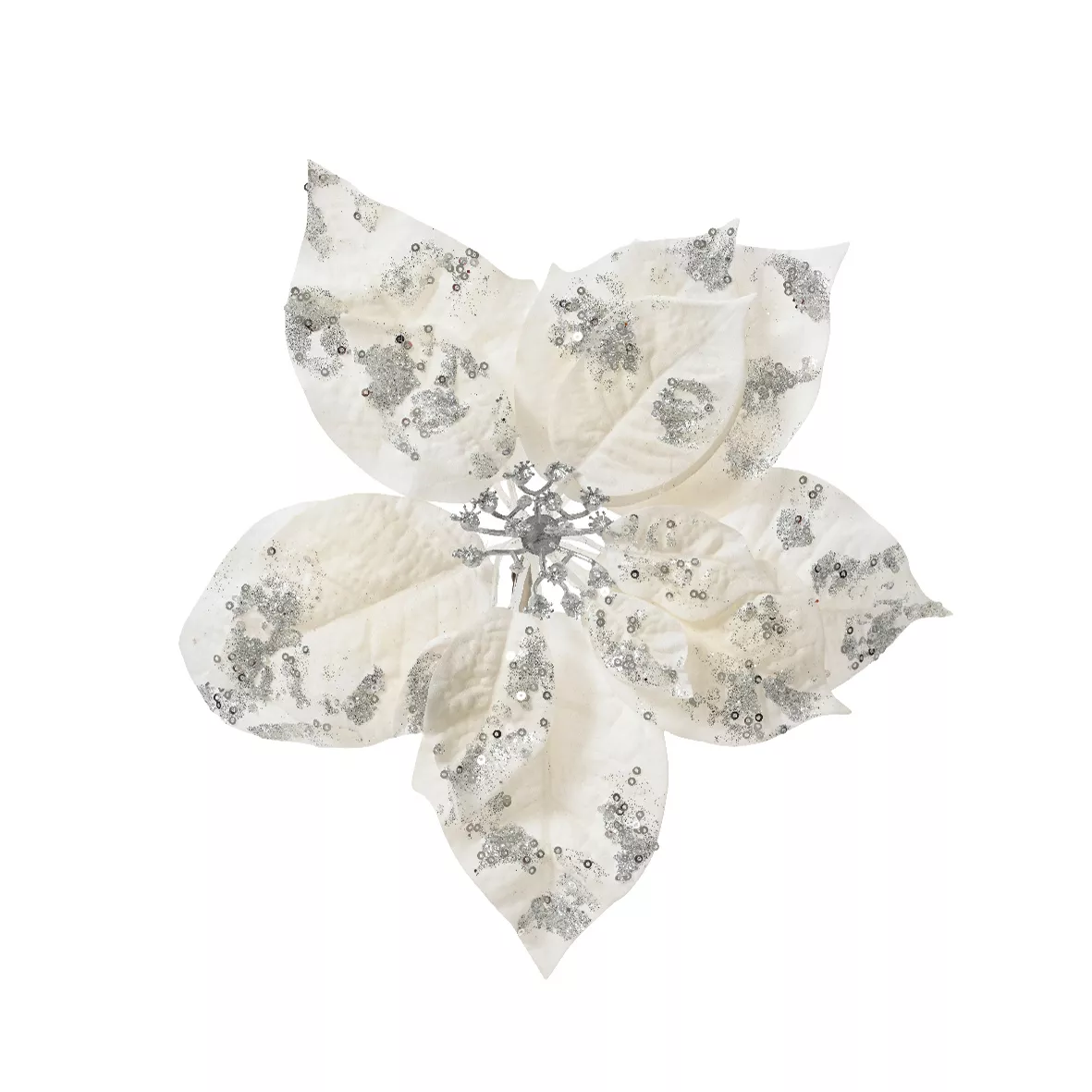 Stella di Natale di Natale su pinza (D25 cm) Velluto glitterato Bianco