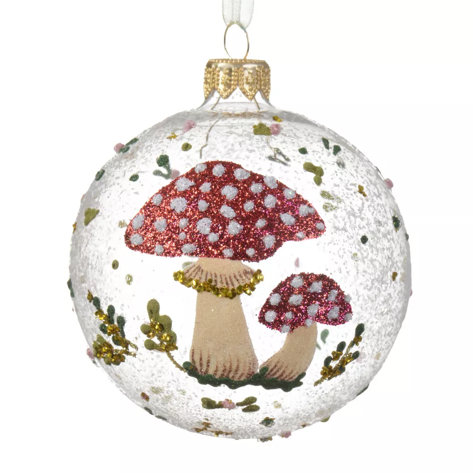 6er Set Weihnachtskugeln aus Glas (D80 mm) Waldpilz Transparent
