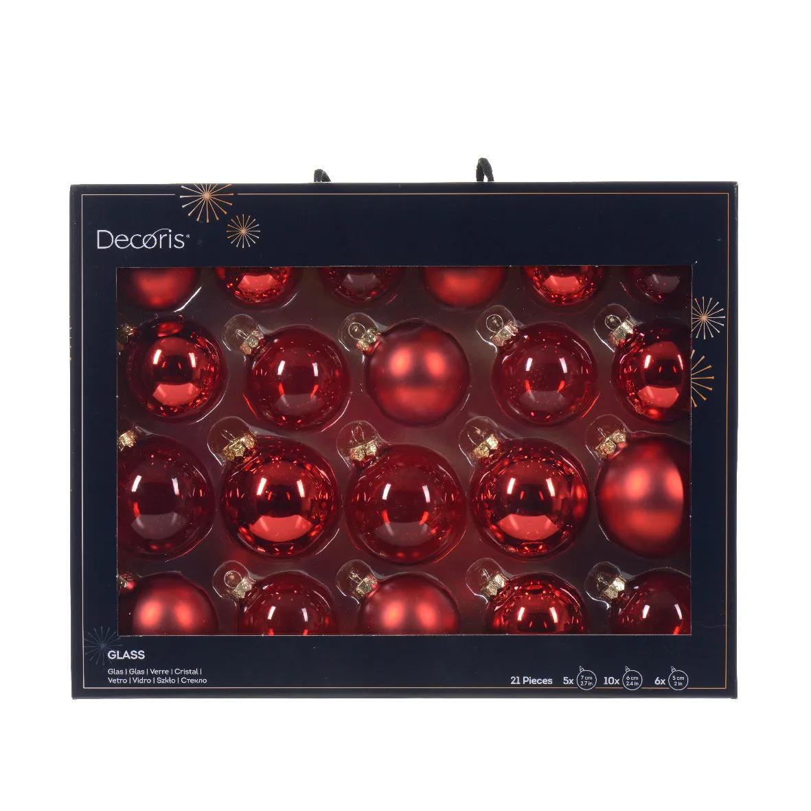Lote de 21 bolas de Navidad de vidrio surtidas Cristal Rojo