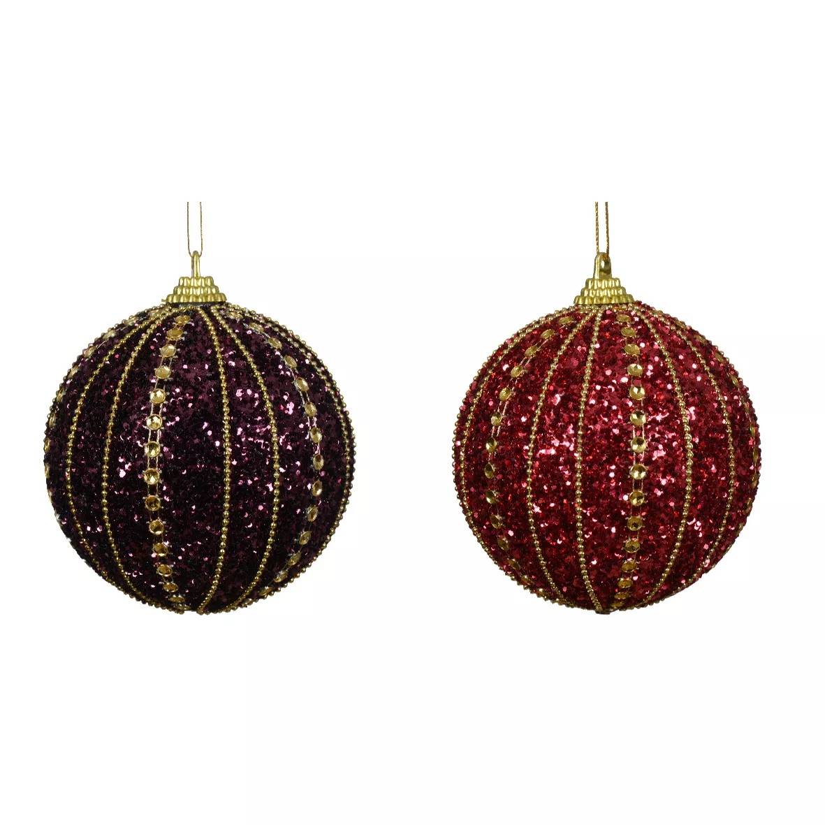 Set di 12 palline di Natale (D80 mm) Queen Mauve e Bordò