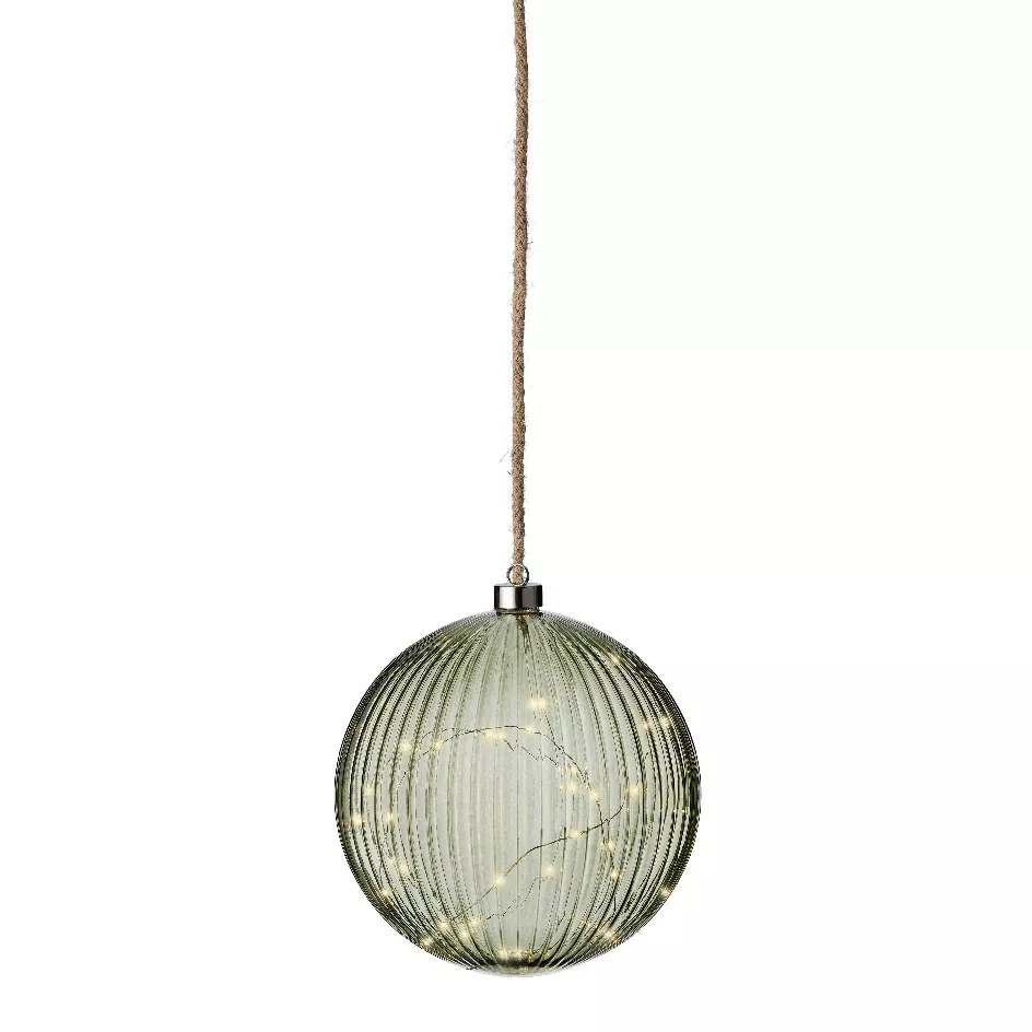 Beleuchtete Weihnachtsdeko Batteriebetrieben 40 LED (D20 cm) Vintage Teegrün/Warmweiß