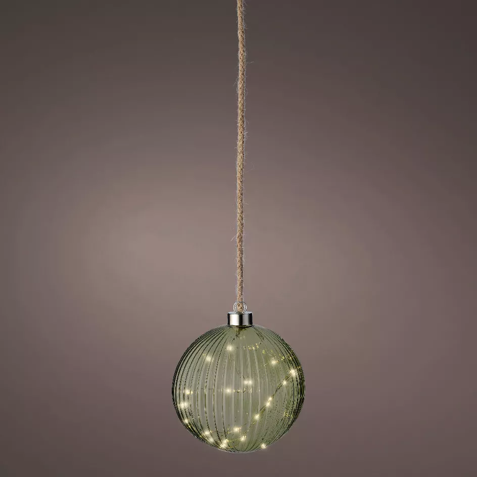 Lampada a decorazione da appendere a pile 30 LED (D14 cm) Vintage Tè verde/bianco caldo