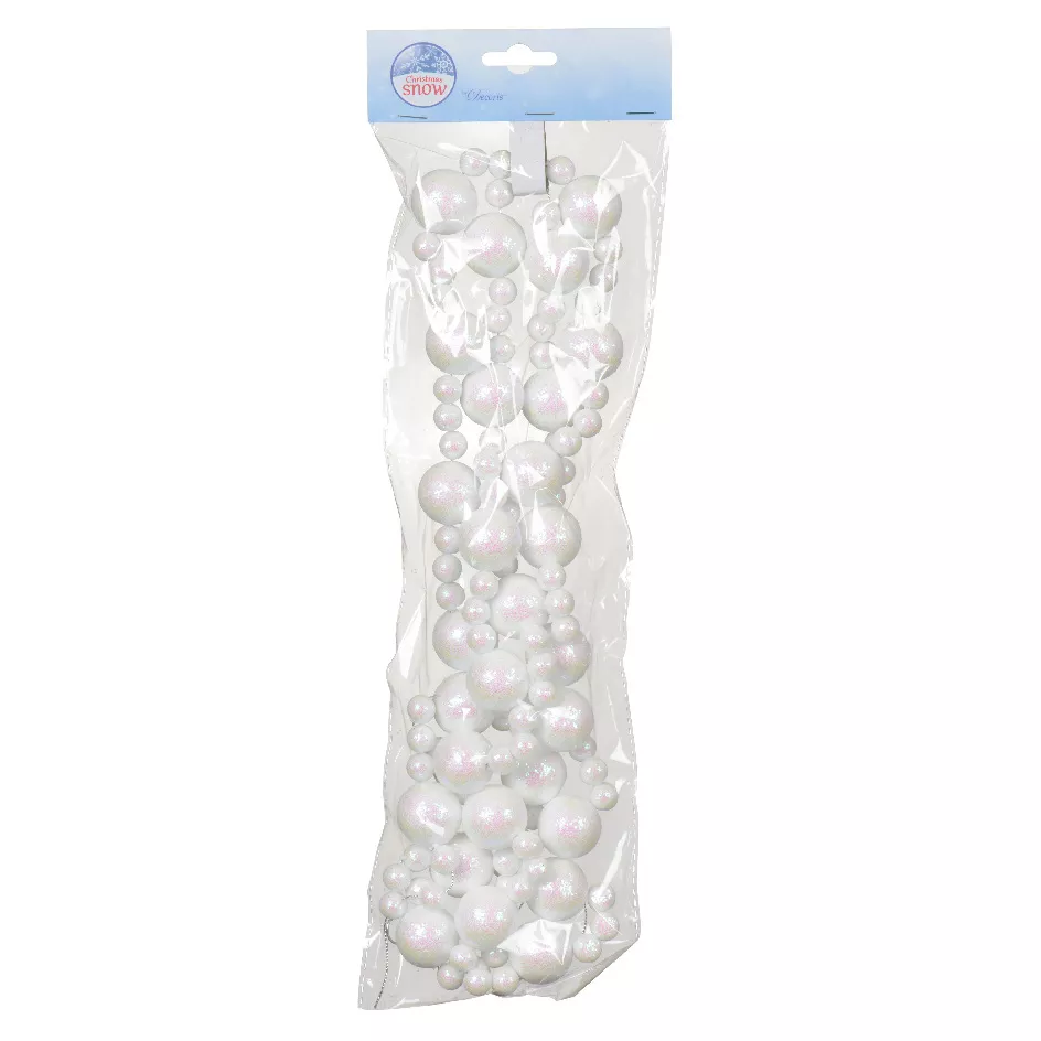 Guirlande de perles en mousse (180 cm) Noël Blanc pailleté