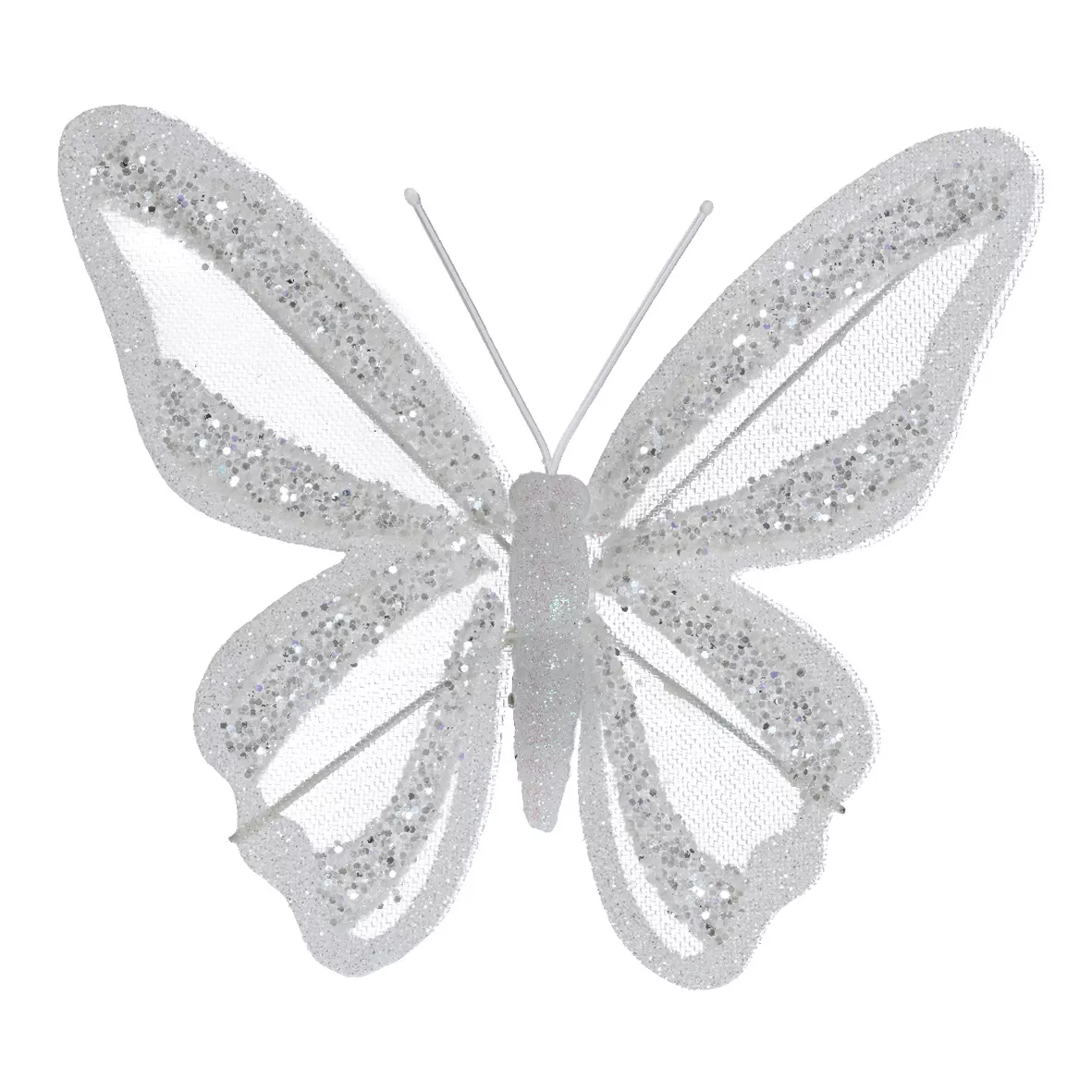 Set di 2 Farfalle su pinza (H14 cm) Sogno Bianco d'inverno