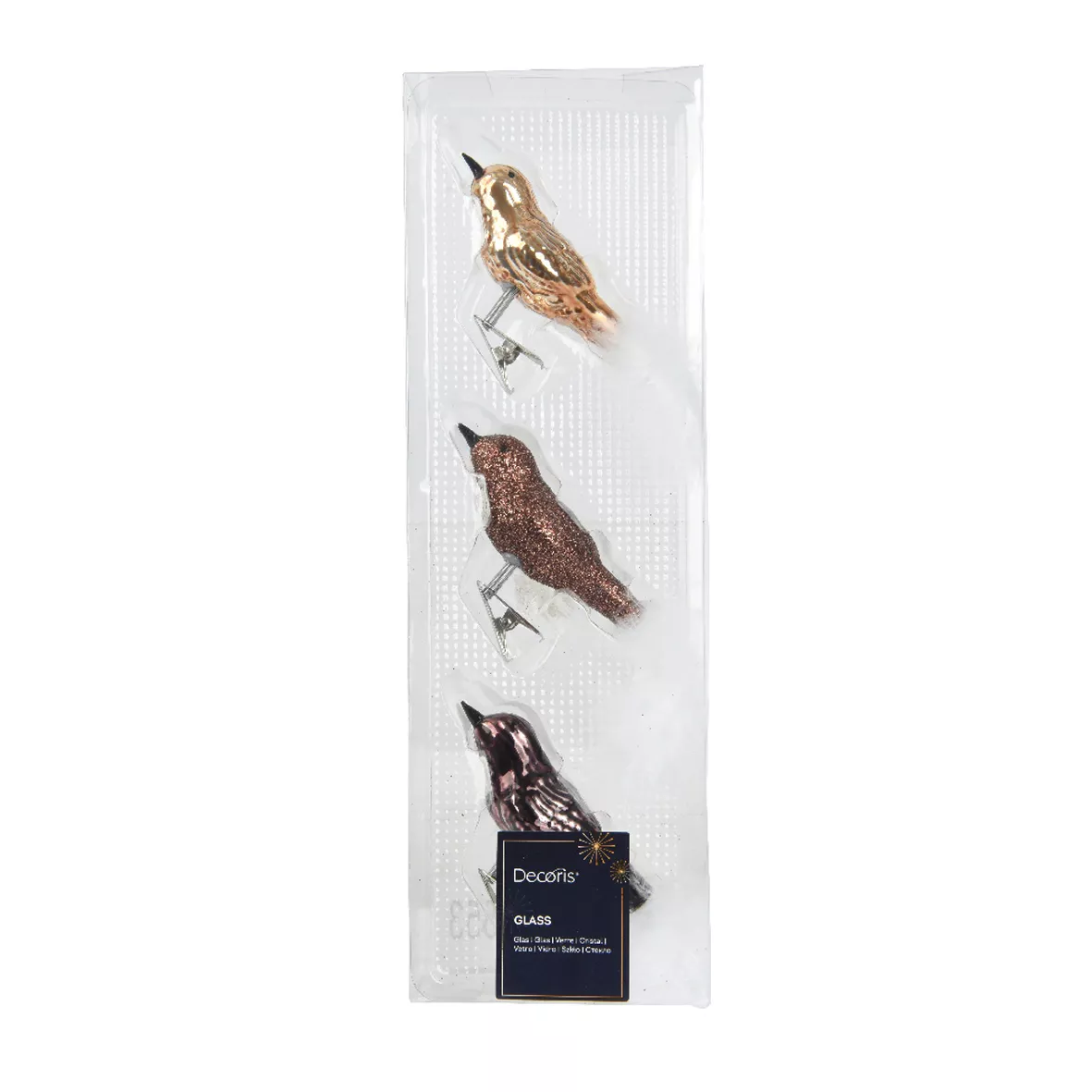 Set di 3 Uccelli in vetro (8 cm) Christmas Bird Marrone