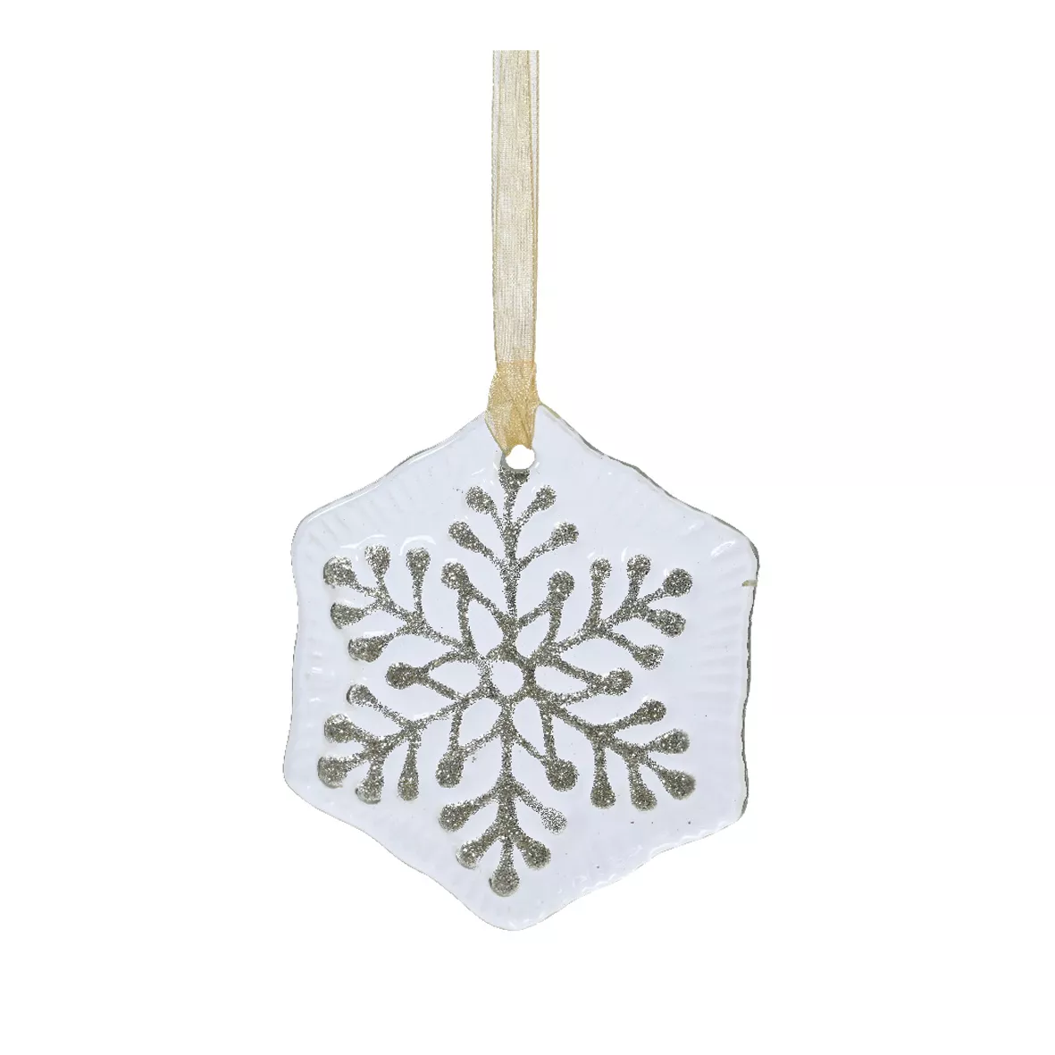 Schneeflocke aus Glas (D7 cm) Chamonix Weiß Pailletten