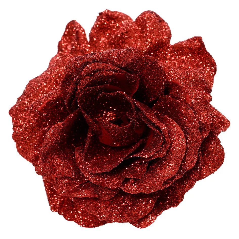 Fiore decorativo su pinza (D12 cm) Luccicante Rosso