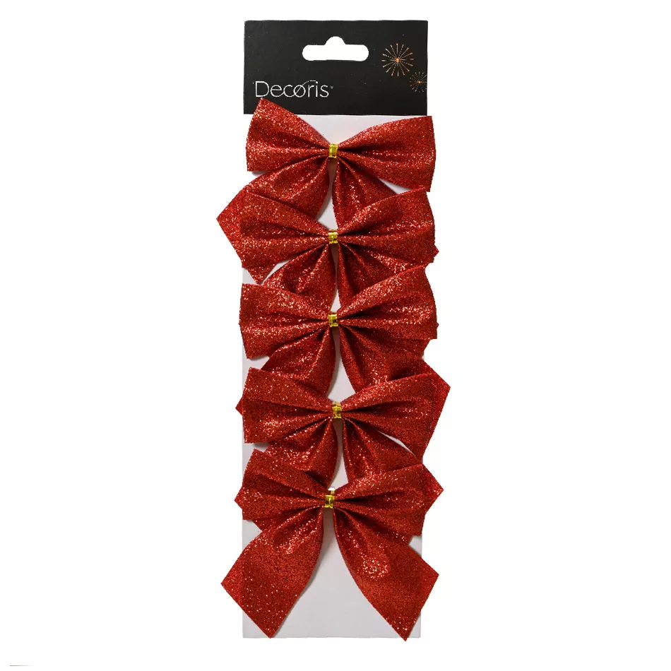 Lot de 5 nœuds de Noël (H9 cm) Scintillant Rouge