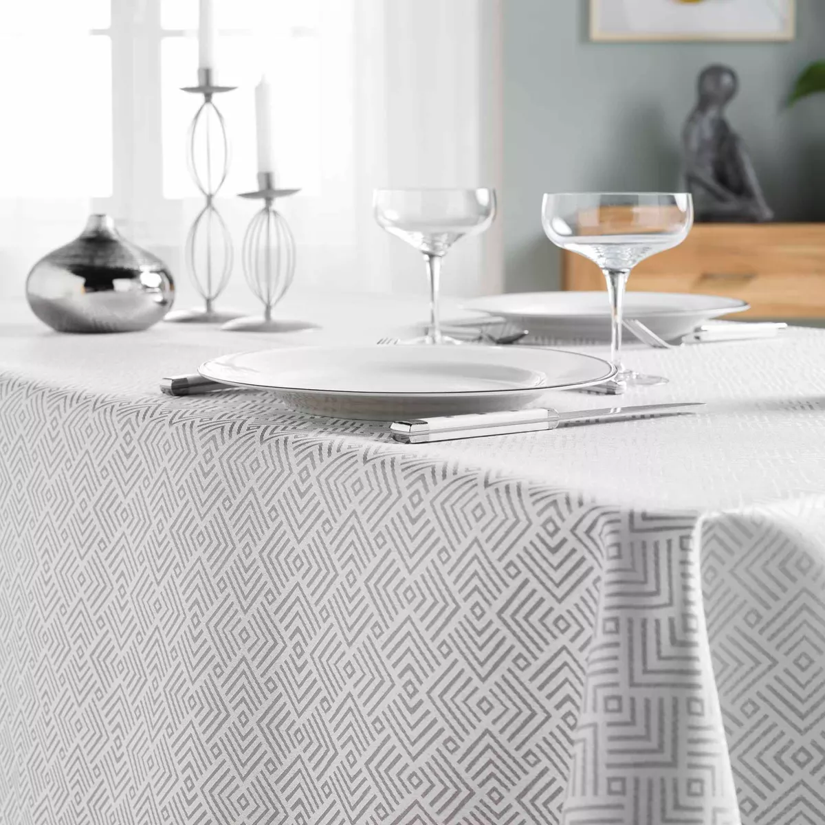 NAPPE RECTANGLE 140 x 250 CM JACQUARD ENDUIT AZULINE GRIS