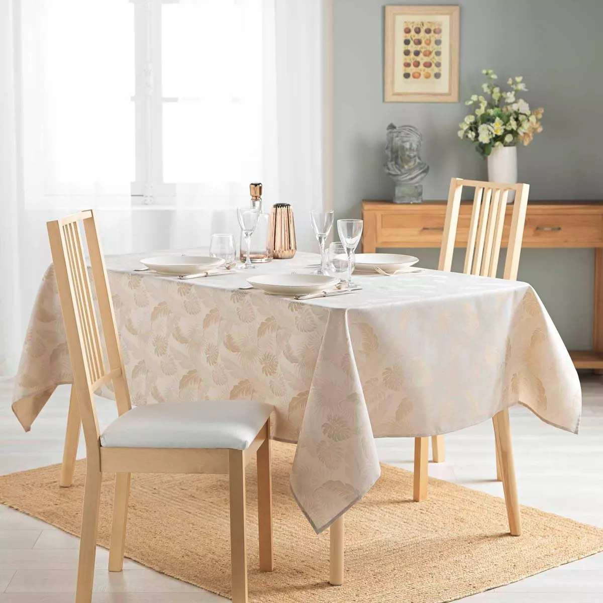 NAPPE RECTANGLE 140 x 250 CM JACQUARD ENDUIT ENOLA NATUREL