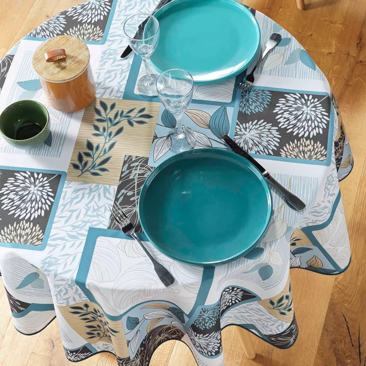 NAPPE RONDE (0) 180 CM POLYESTER IMPRIME FAYA SAUGE