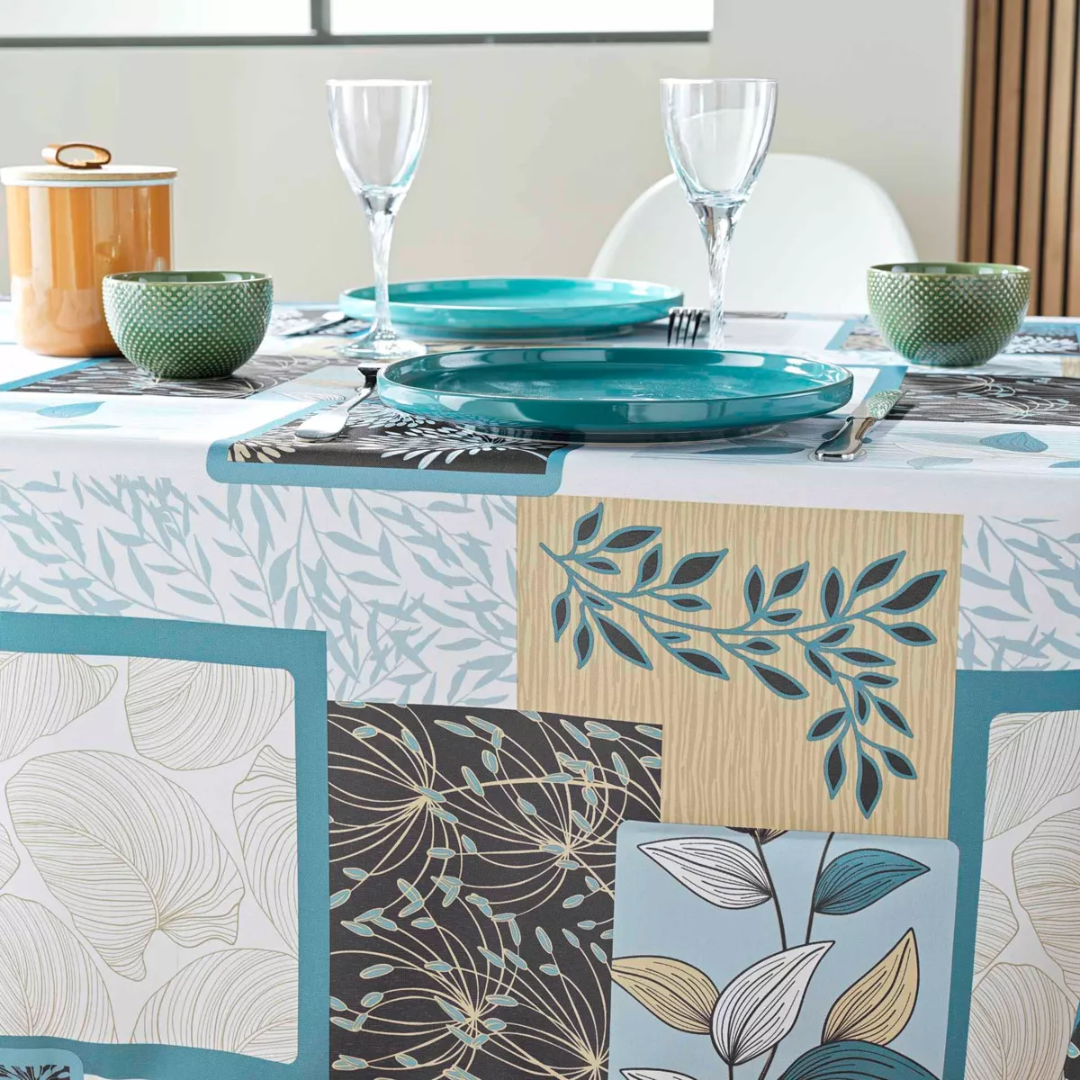 NAPPE RECTANGLE 150 x 240 CM POLYESTER IMPRIME FAYA SAUGE
