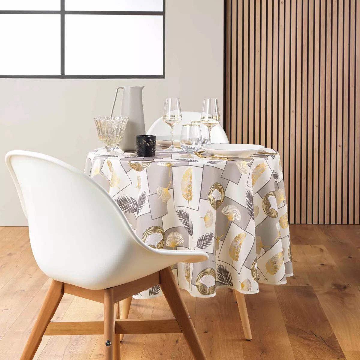 Ronde anti-vlek tafelkleed (180 cm) Natane Beige