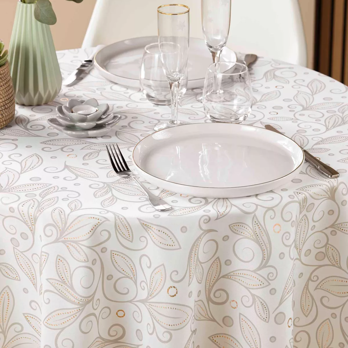 Runde fleckenabweisende Tischdecke (180 cm) Leya Beige