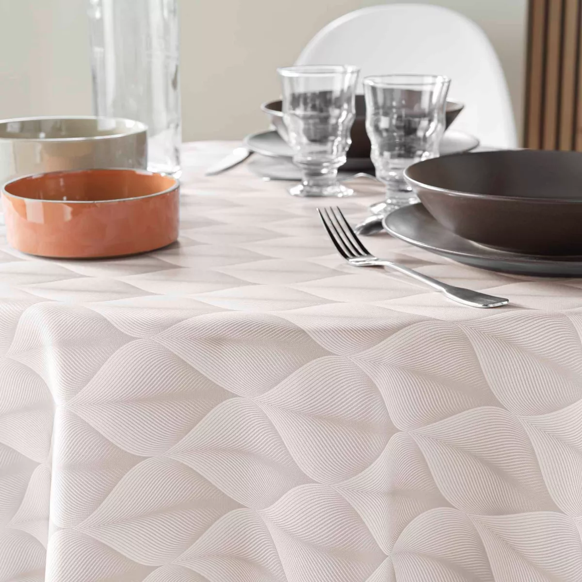 NAPPE RONDE (0) 180 CM POLYESTER IMPRIME KALINI NATUREL