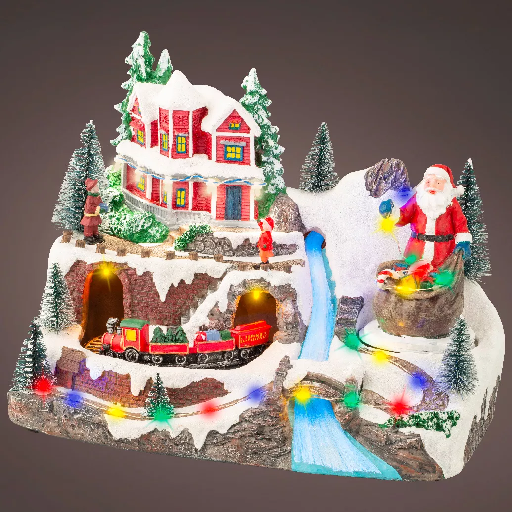 Villaggio di Natale luminoso e musicale Babbo Natale in montagna