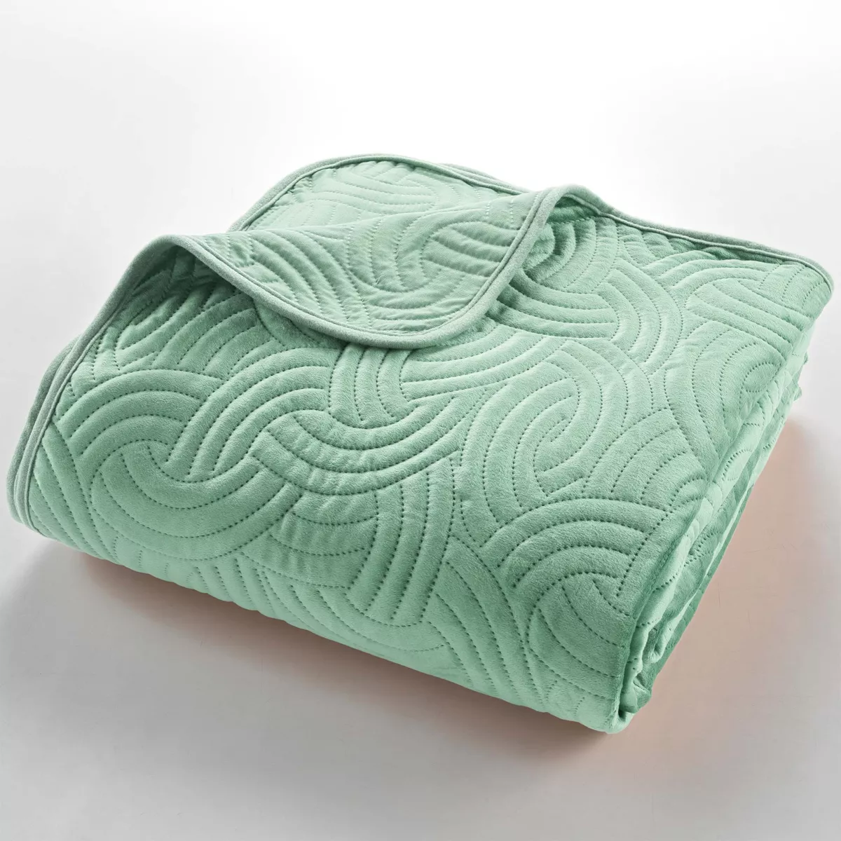 Couvre-lit matelassé et taies d'oreiller velours (240 x 220 cm) Solange Vert sauge