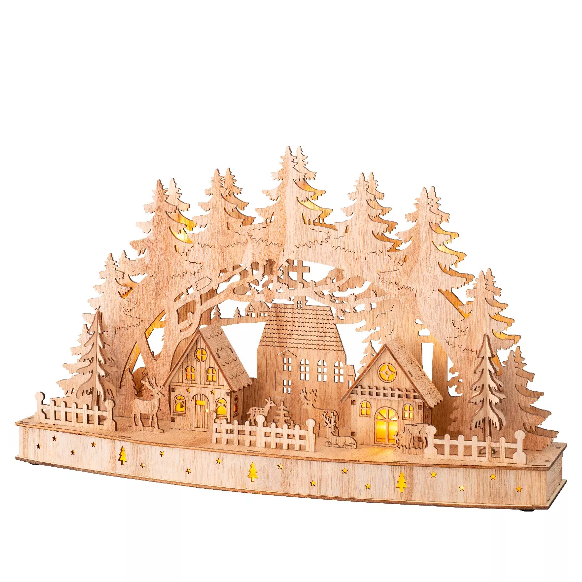 Scena di vita luminosa a pile in legno (44 x H26 cm) Paesaggio nordico