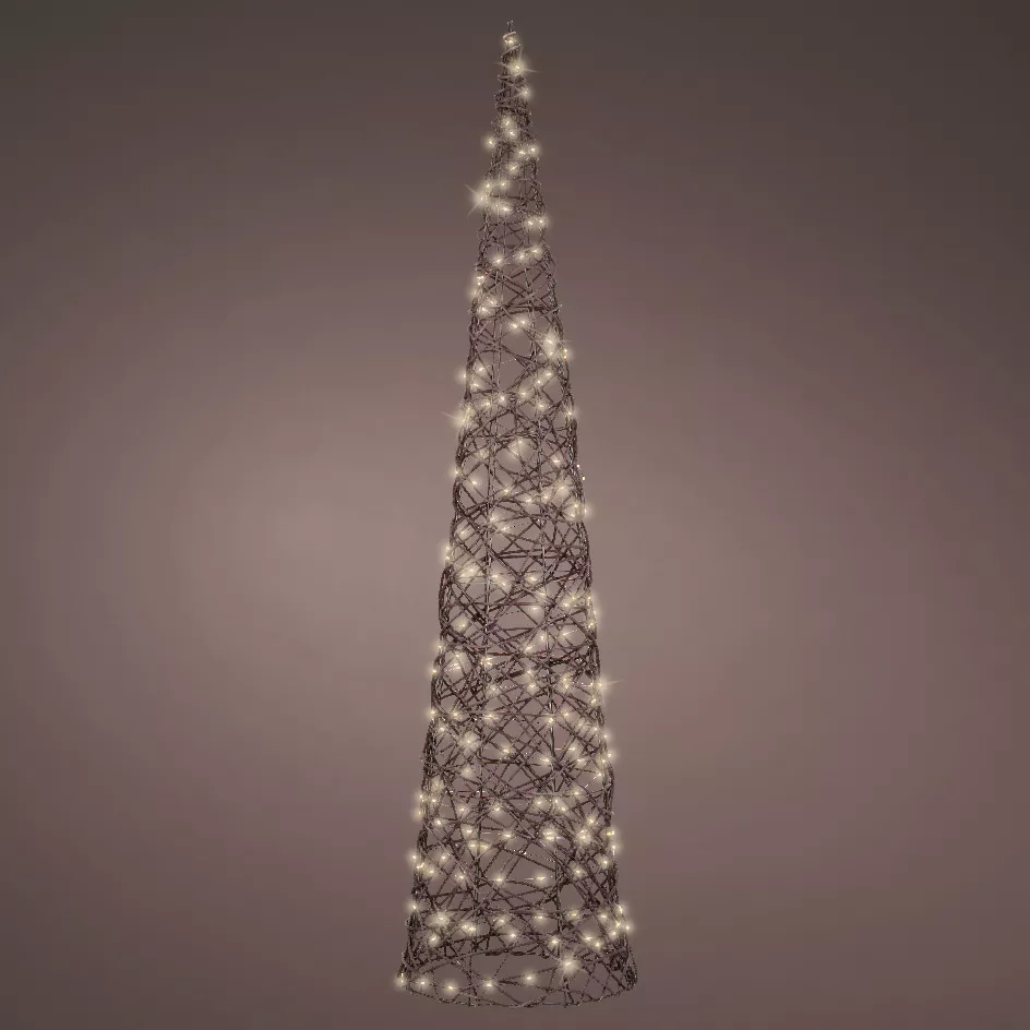 Beleuchtete Pyramide 240 Micro LED (H120 cm) geflochtenes Kunstharz Braun/Warmweiß