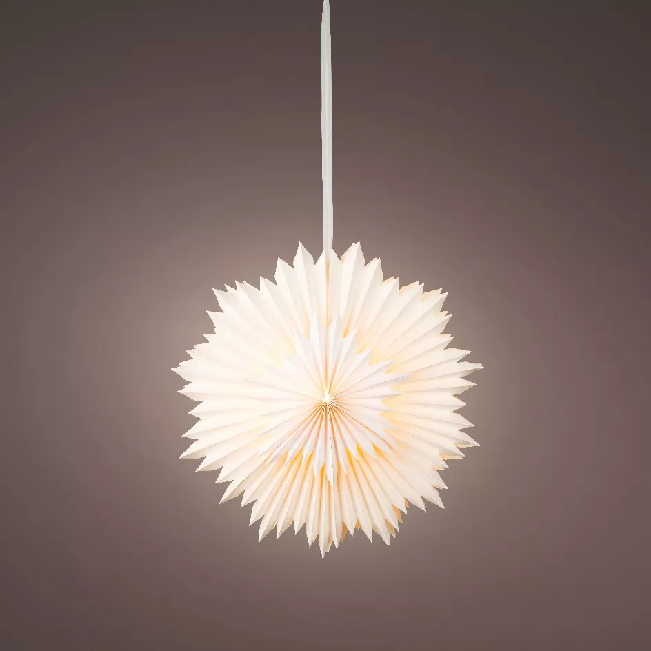 Decorazione da appendere luminosa in carta LED (D60 cm) Origami Star Bianco caldo