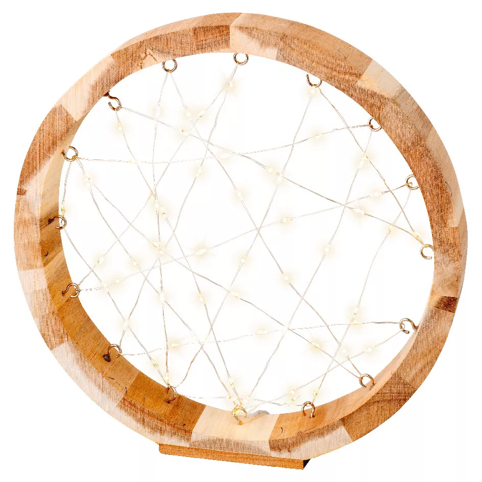 Beleuchteter Kreis Batteriebetrieben 60 LED (D24 cm) Astre aus Holz Warmweiß