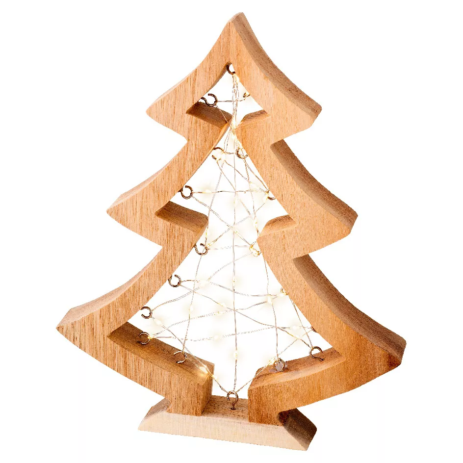 Beleuchteter Baum Batteriebetrieben 36 LED (H27 cm) Astre aus Holz Warmweiß