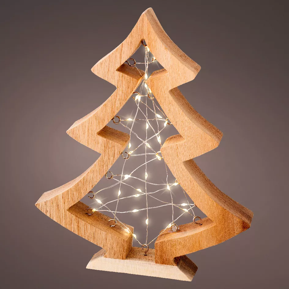 Beleuchteter Baum Batteriebetrieben 36 LED (H27 cm) Astre aus Holz Warmweiß