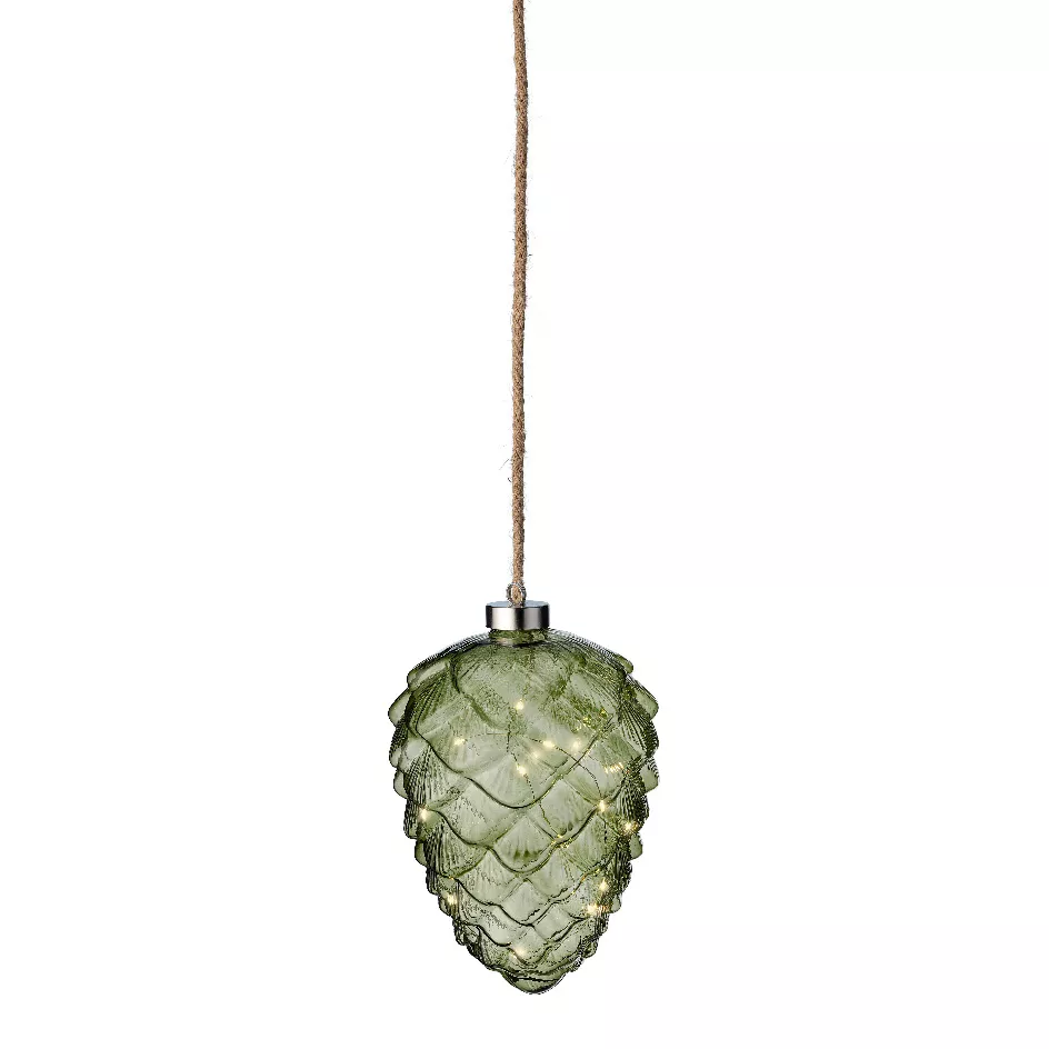 Pigna luminosa in vetro a pile 15 LED (H21 cm) Vintage Tè verde/bianco caldo