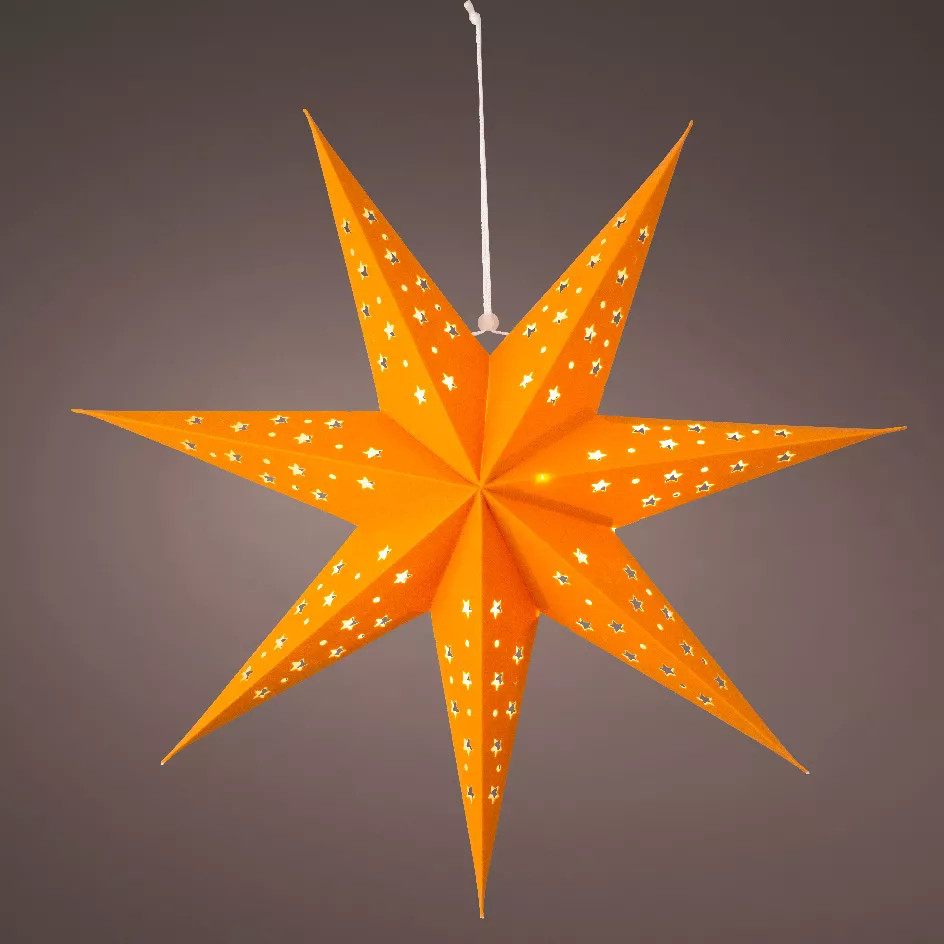 Beleuchteter Stern zum Aufhängen (H60 cm) Origami Stella Bernsteinfarben und Warmweiß 