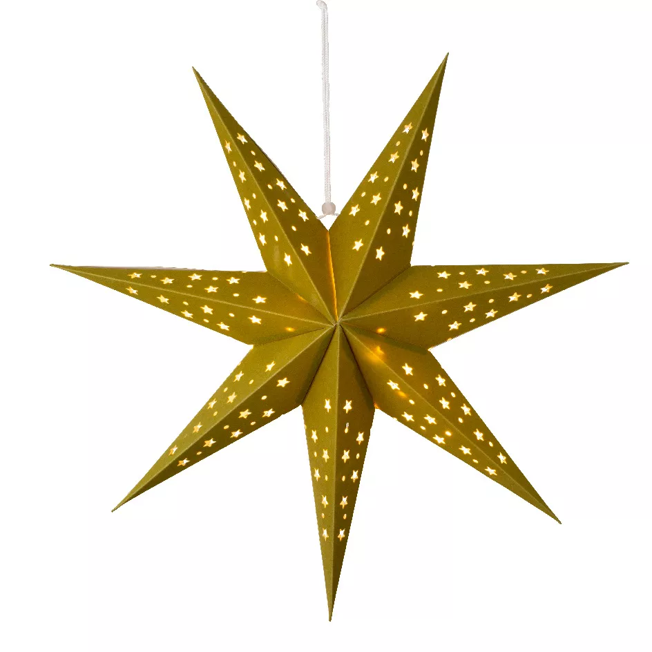 Beleuchteter Stern zum Aufhängen (H60 cm) Origami Stella Grün und Warmweiß