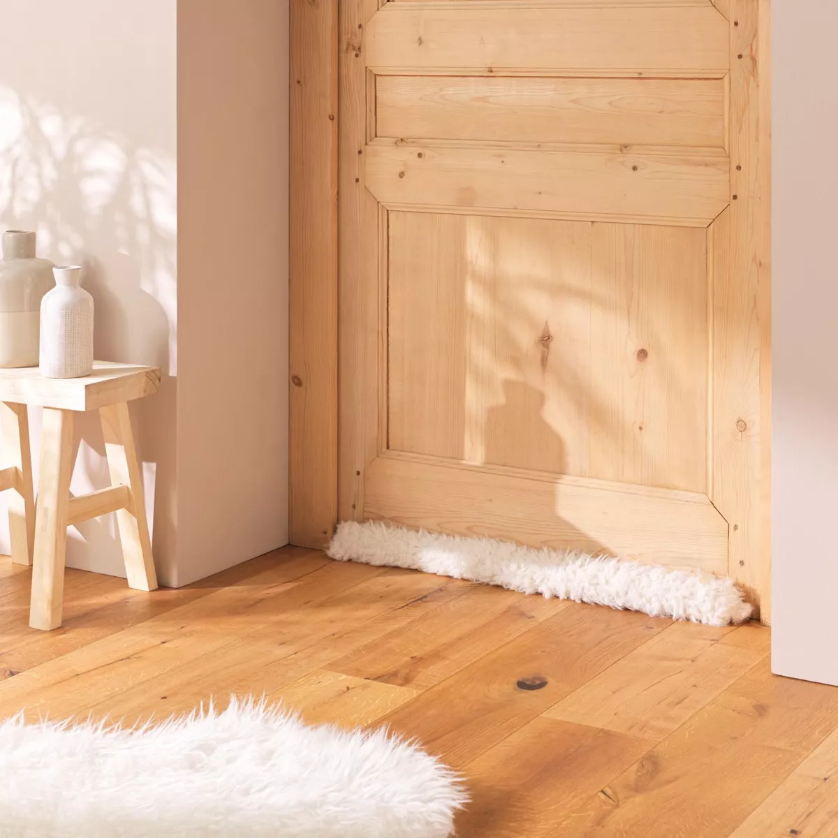 Zugluftstopper aus Kunstfell (80 x 10 cm) Schaf Cremeweiß